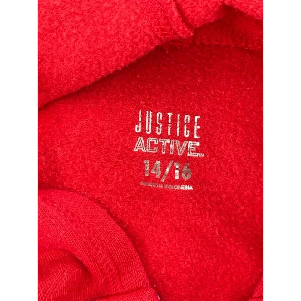 Justice Girl's Red Graphic Hooded Sweatshirt Hoodie Long Striped Sleeves 14/16
